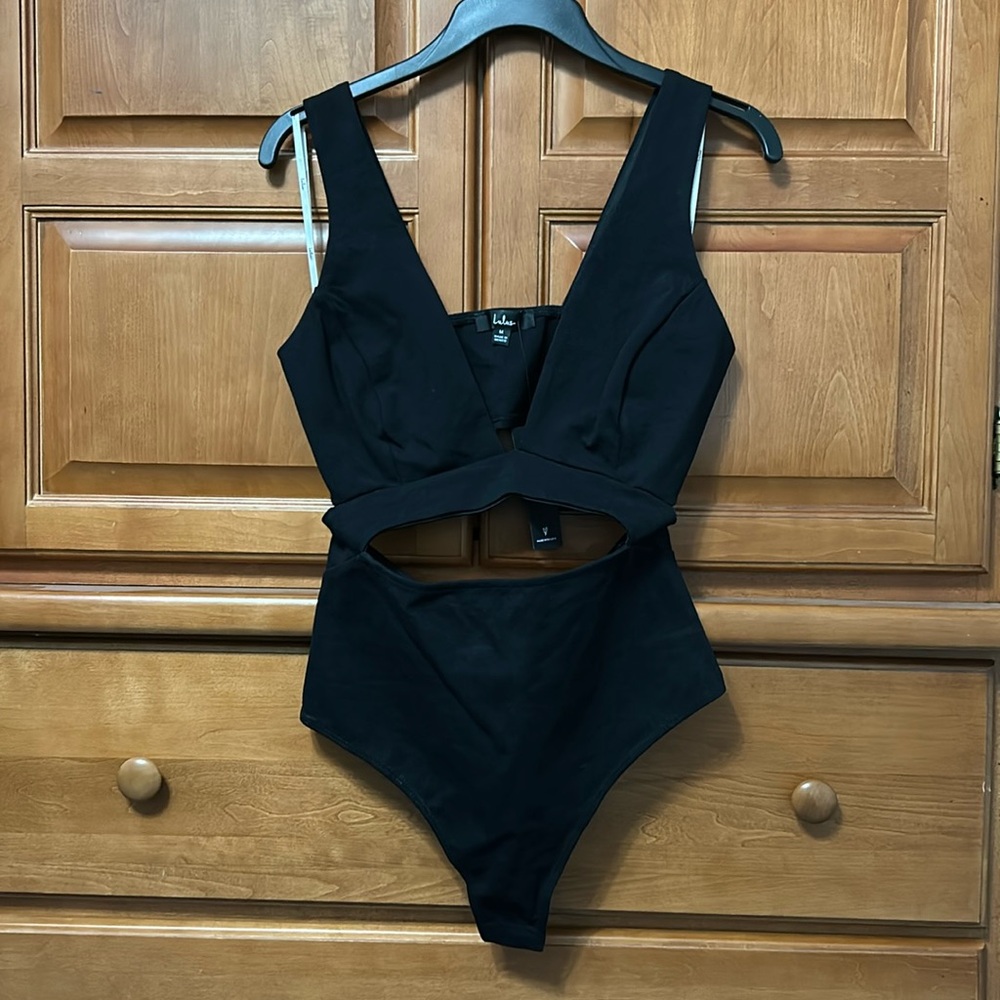 Lulu's Black Cutout V-Neck Bodysuit